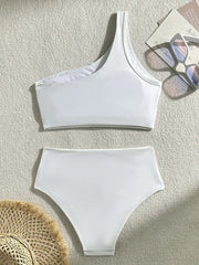 Sexy Wrinkled One Shoulder High Waist Bikini