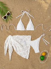 Sexy White Lace Cover Up Skirt 3 Piece Swimsuit