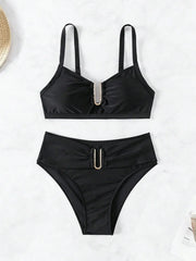 Solid Color High Waist Two Piece Swimsuit