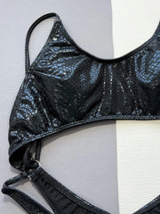 Snake Skin Tummy Cut Out Mini Mirco Thong Female Swimwear One Piece Swimsuit