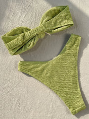 Wrinkled Crinkled Knot Bandeau Bikini