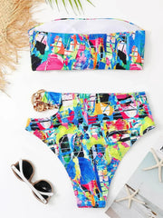 White Black Cut Out Metal High Waist Swimsuit