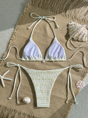 Sexy Beige Pleate Micro Bikini