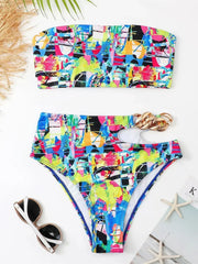 White Black Cut Out Metal High Waist Swimsuit