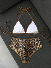 Sexy Leopard Printed Halter Sequins Bikini