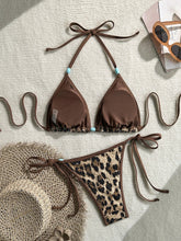 Sequin Brown Leopard Print Bikini Set