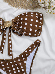 Coffee Polka Dot Print Bikini Set