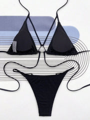 Sexy Wrinkled Halter High Cut Bikini