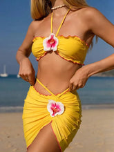 with Mesh Skirt 3D Flowers Halter Bandeau Bikini