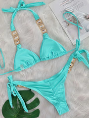 Halter Scrunch Butt Rhintstone Diamond Bikini