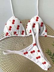 Printed Halter Wrinkled Bikini