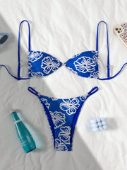 Sexy Blue Lace Flower Micro Bikini Set
