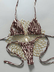 Sexy Coffee Zebra Print Bikini Set