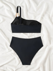 Sexy Metal Buckle One Shoulder Bikini Set