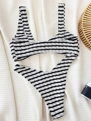 Twisted Striped Wrinkled Brazilian Bikini