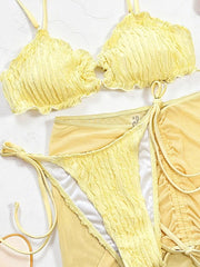 With Mesh Skirt Wrinkled Halter Ruffled Bikini
