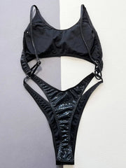 Snake Skin Tummy Cut Out Mini Mirco Thong Female Swimwear One Piece Swimsuit
