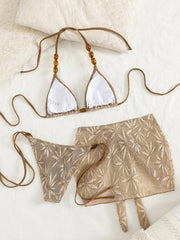 with Fishnet Sarong Skirt Halter Beads Bikini