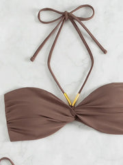 Halter Wrinkled Bandeau Bikini