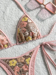Sexy Pink Floral Sequin Bikini Set
