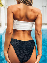 Sexy Sparkling Shiny Ribbed Bandeau Bikini