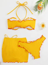 Sexy Yellow 3D Floral Decoration Bikini Set