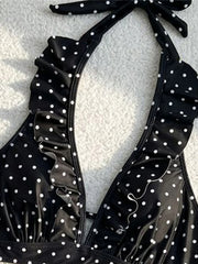 S - XL Polka Dot V Neck High Waist Bikini