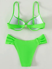 Neon Green Wrinkled Underwired Bra Cup Bikini