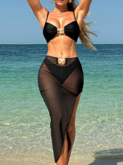 With Mesh Skirt High Cut Brazilian Bikini