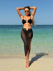 Sexy White Black Skirt 3 Piece Bikini Set