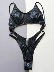 Snake Skin Tummy Cut Out Mini Mirco Thong Female Swimwear One Piece Swimsuit