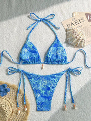 Sexy Orange Leaves Print Micro Bikini