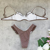 Sexy Coffee Polka Dot Print Micro Bikini