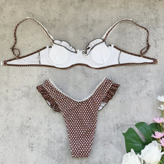 Sexy Coffee Polka Dot Print Micro Bikini