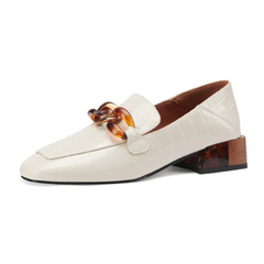 Susex Women's Chunky Heel Leather Black Loafer