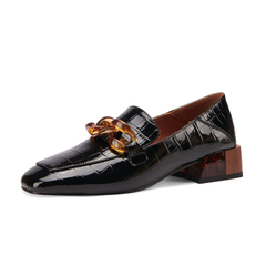 Susex Women's Chunky Heel Leather Black Loafer