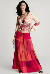 Color Block High Waist A Line Vacation Skirt
