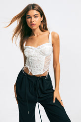 Floral Lace Backless Lace Up Crop Top