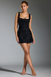Floral-Appliqué Corset Mini Dress