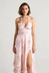 Elegant Floral Print Sleeveless Maxi Party Dress
