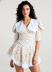 Peter Pan Collar Short Sleeve Floral Mini Dress