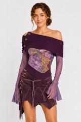 Mesh Paneled Fitted Short Length Blouse