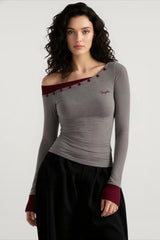 Color Block One Shoulder Knit Top