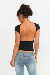 Open Back Short Sleeve Bodycon Crop Top
