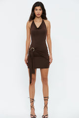 Halter Neck O-Ring Decor Open Back Mini Dress