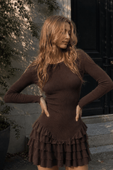 Ruffled Tiered Round Neck Slim Fit Mini Dress
