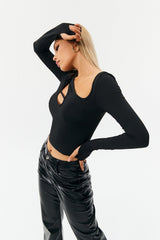 Asymmetrical Cut Out Long Sleeve T-shirt