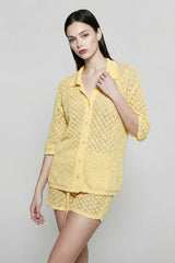 Crochet Lace Button Down Cardigan Vacation Set