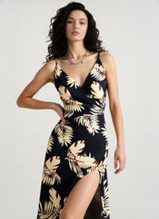 V-Neck Floral Print Split Strap Party Dress