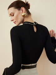 Ruffle-Cuff Cutout Slim T-Shirt